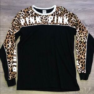 VS PINK Long Sleeve Campus Top Leopard Size Small